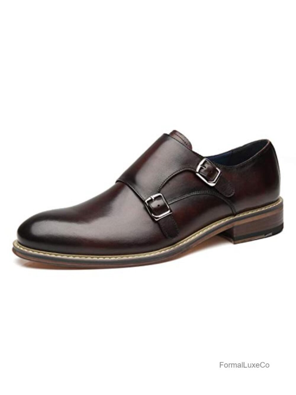 La Milano Double Monk Strap Slip-On Loafer Cap Toe Leather Oxford Dress Shoe